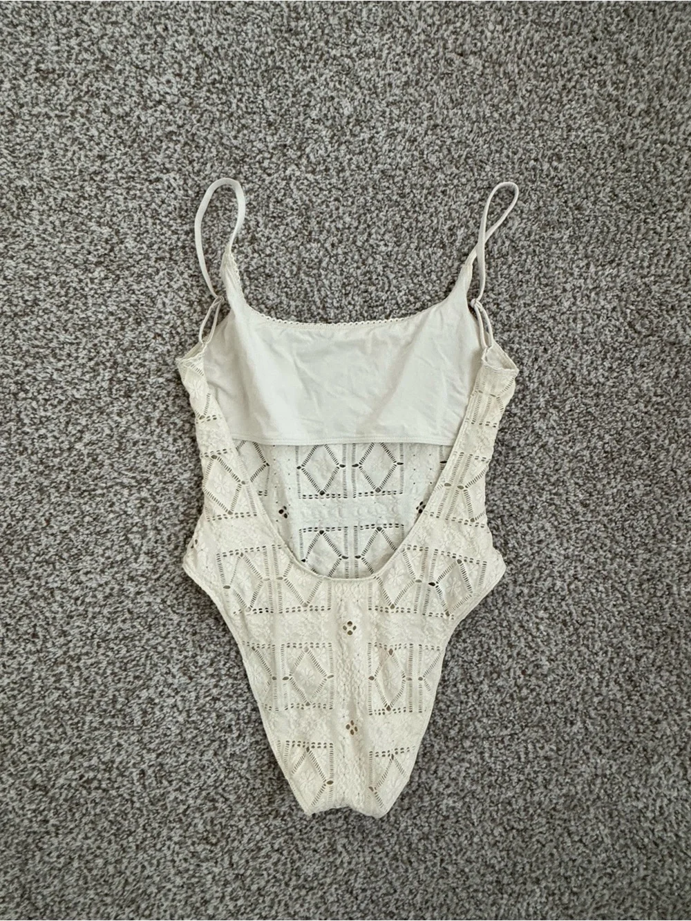 Frankie's Bikinis Cream Crochet One-Piece Swimsuit